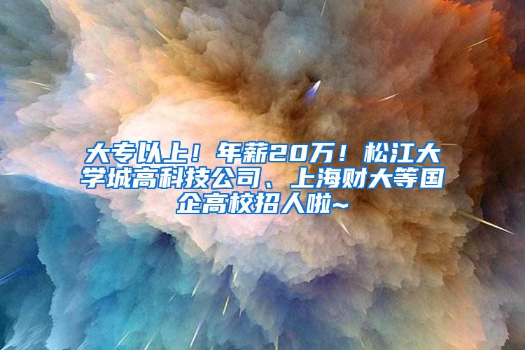 大专以上！年薪20万！松江大学城高科技公司、上海财大等国企高校招人啦~