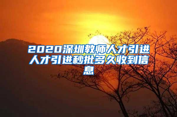 2020深圳教师人才引进人才引进秒批多久收到信息