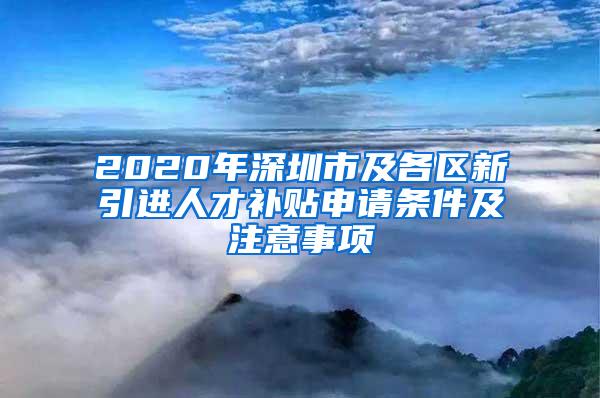 2020年深圳市及各区新引进人才补贴申请条件及注意事项