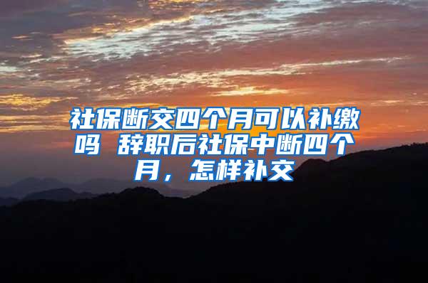 社保断交四个月可以补缴吗 辞职后社保中断四个月，怎样补交