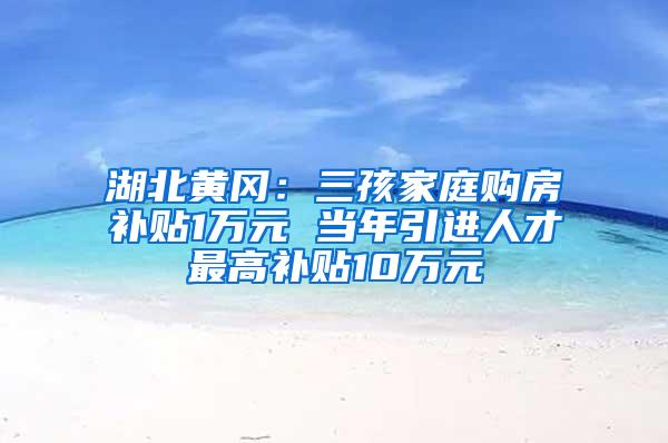 湖北黄冈：三孩家庭购房补贴1万元 当年引进人才最高补贴10万元