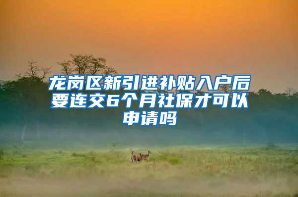 龙岗区新引进补贴入户后要连交6个月社保才可以申请吗