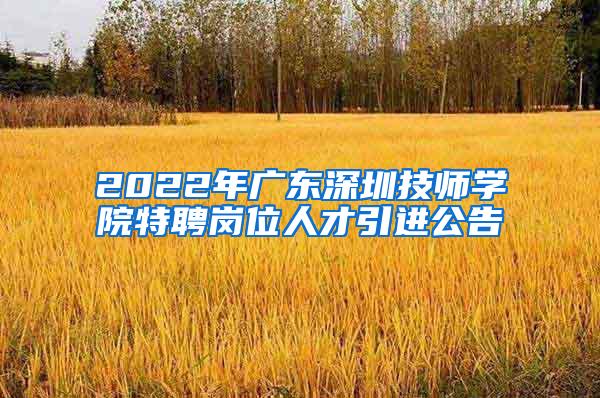 2022年广东深圳技师学院特聘岗位人才引进公告