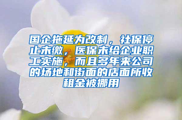 国企拖延为改制，社保停止未缴，医保未给企业职工实施，而且多年来公司的场地和街面的店面所收租金被挪用