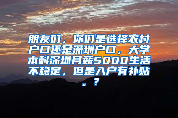 朋友们，你们是选择农村户口还是深圳户口，大学本科深圳月薪5000生活不稳定，但是入户有补贴。？