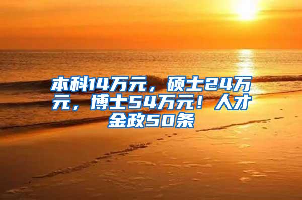 本科14万元，硕士24万元，博士54万元！人才金政50条