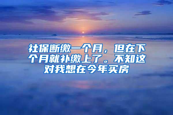 社保断缴一个月，但在下个月就补缴上了。不知这对我想在今年买房