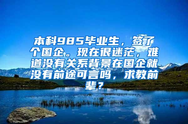 本科985毕业生，签了个国企。现在很迷茫，难道没有关系背景在国企就没有前途可言吗，求教前辈？