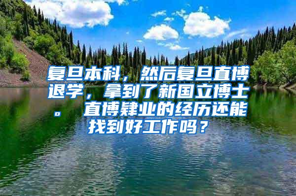 复旦本科，然后复旦直博退学，拿到了新国立博士。 直博肄业的经历还能找到好工作吗？