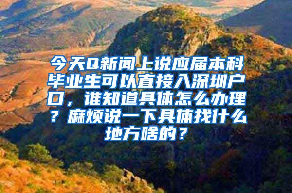 今天Q新闻上说应届本科毕业生可以直接入深圳户口，谁知道具体怎么办理？麻烦说一下具体找什么地方啥的？