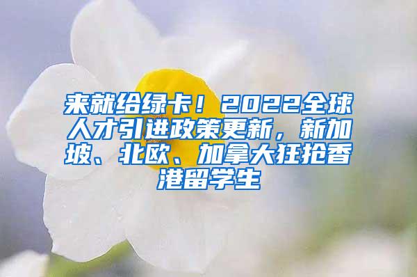 来就给绿卡！2022全球人才引进政策更新，新加坡、北欧、加拿大狂抢香港留学生