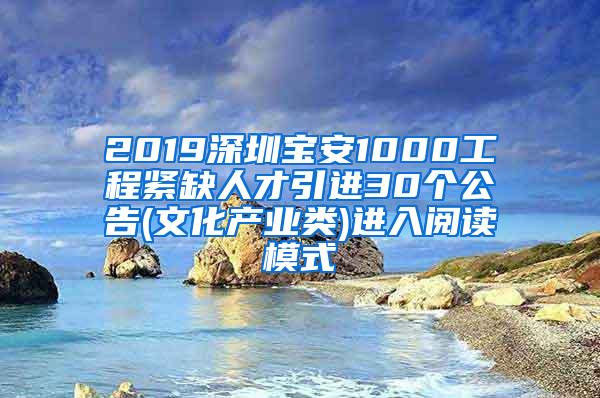 2019深圳宝安1000工程紧缺人才引进30个公告(文化产业类)进入阅读模式