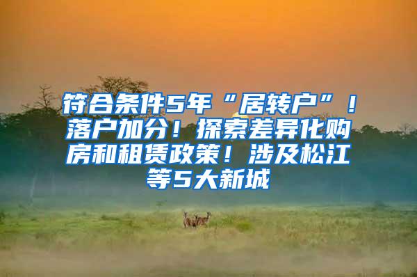 符合条件5年“居转户”！落户加分！探索差异化购房和租赁政策！涉及松江等5大新城→