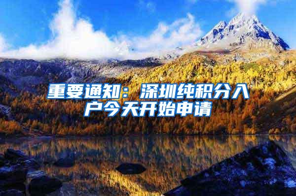 重要通知：深圳纯积分入户今天开始申请