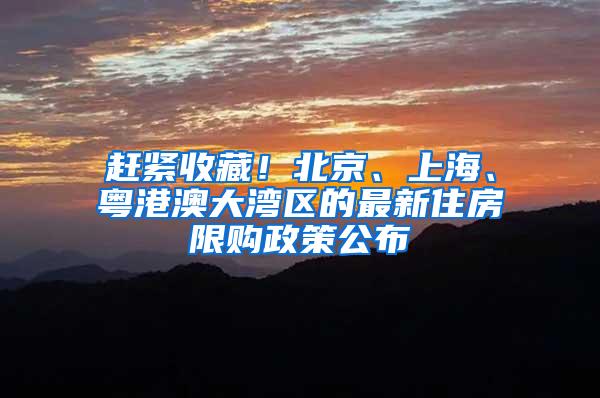 赶紧收藏！北京、上海、粤港澳大湾区的最新住房限购政策公布