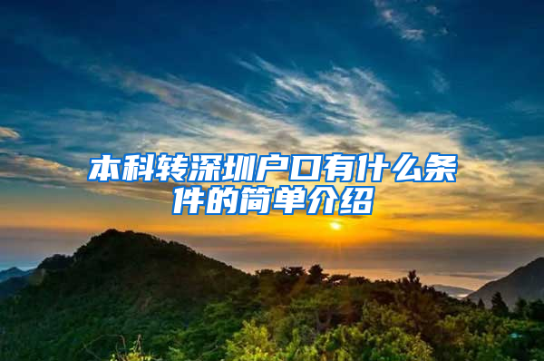 本科转深圳户口有什么条件的简单介绍