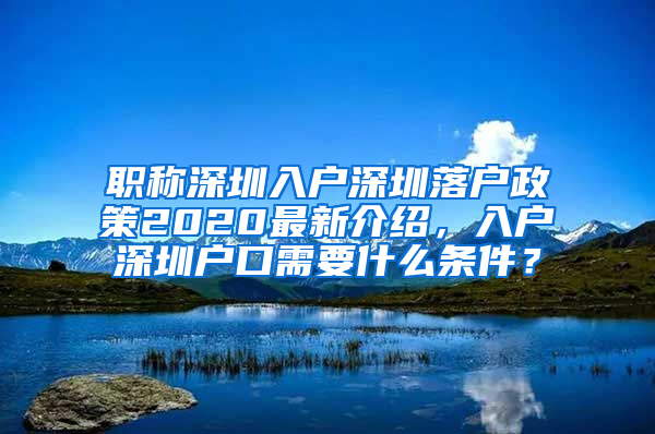 职称深圳入户深圳落户政策2020最新介绍，入户深圳户口需要什么条件？