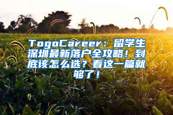TogoCareer：留学生深圳最新落户全攻略！到底该怎么选？看这一篇就够了！