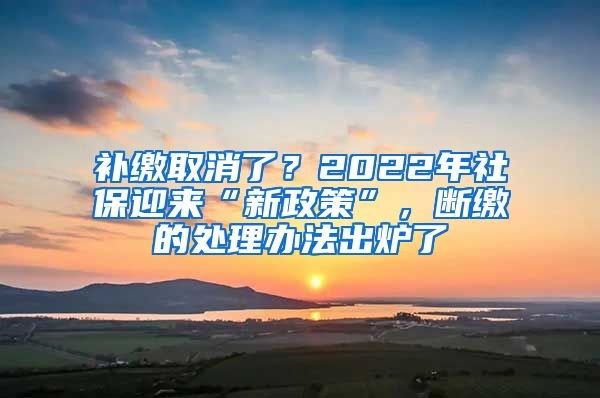 补缴取消了？2022年社保迎来“新政策”，断缴的处理办法出炉了