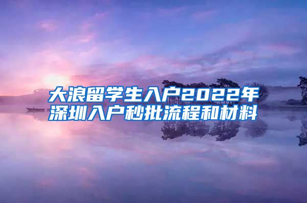 大浪留学生入户2022年深圳入户秒批流程和材料