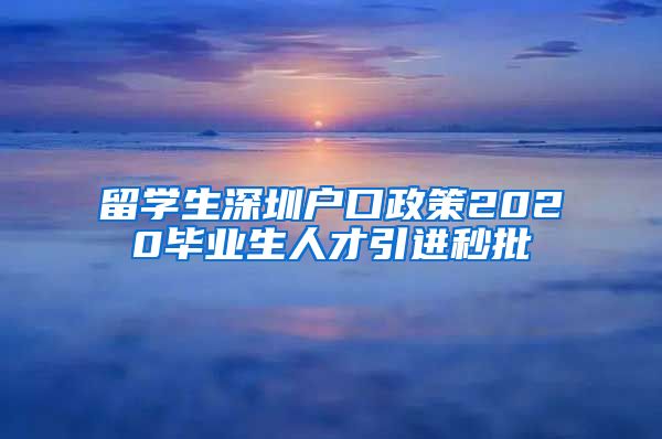 留学生深圳户口政策2020毕业生人才引进秒批
