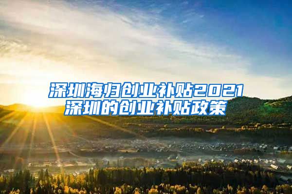 深圳海归创业补贴2021深圳的创业补贴政策
