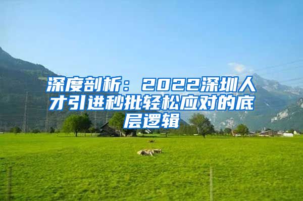 深度剖析：2022深圳人才引进秒批轻松应对的底层逻辑