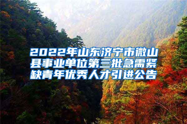 2022年山东济宁市微山县事业单位第三批急需紧缺青年优秀人才引进公告