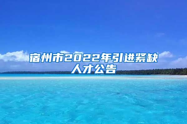 宿州市2022年引进紧缺人才公告