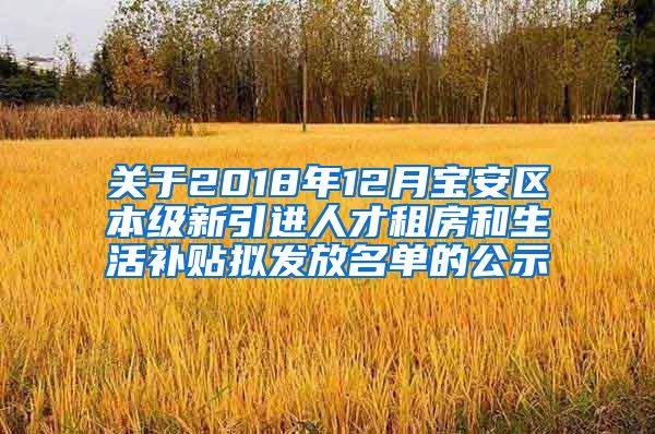 关于2018年12月宝安区本级新引进人才租房和生活补贴拟发放名单的公示