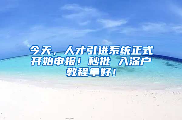 今天，人才引进系统正式开始申报！秒批 入深户教程拿好！