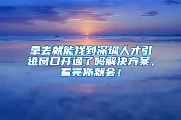 拿去就能找到深圳人才引进窗口开通了吗解决方案，看完你就会！