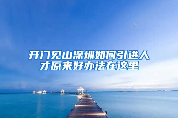 开门见山深圳如何引进人才原来好办法在这里