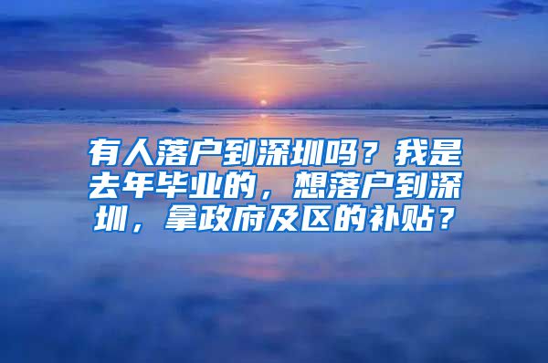 有人落户到深圳吗？我是去年毕业的，想落户到深圳，拿政府及区的补贴？