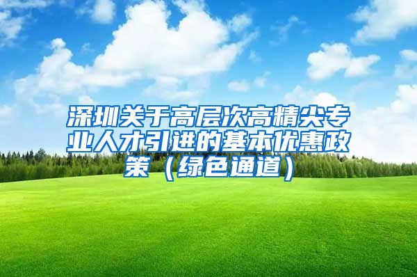 深圳关于高层次高精尖专业人才引进的基本优惠政策（绿色通道）