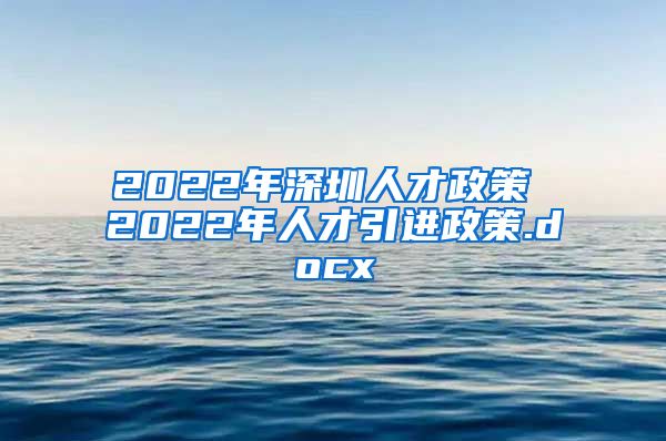 2022年深圳人才政策 2022年人才引进政策.docx