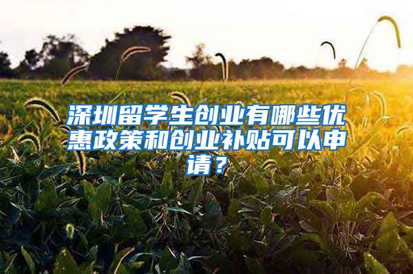 深圳留学生创业有哪些优惠政策和创业补贴可以申请？