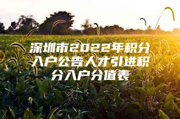 深圳市2022年积分入户公告人才引进积分入户分值表